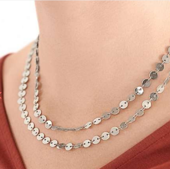 ๐๐ NWT STERLING FOREVER Round Disk Long Chain 14k White Gold Plated Necklace - Picture 2 of 4